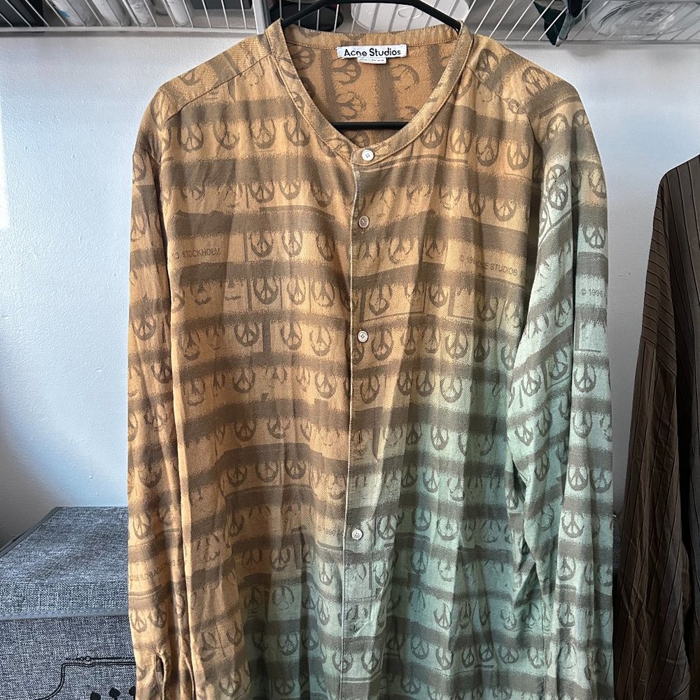 Acne Studios Men's Yellow/Green "Peace" Long Sleeve Button Up